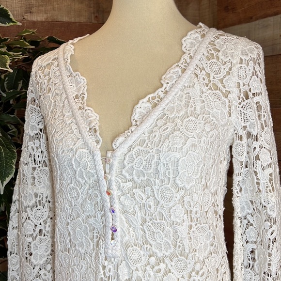 DVF Lace White Partially Lined Button Front Silk Blend Midi Dress - Picture 3 of 12